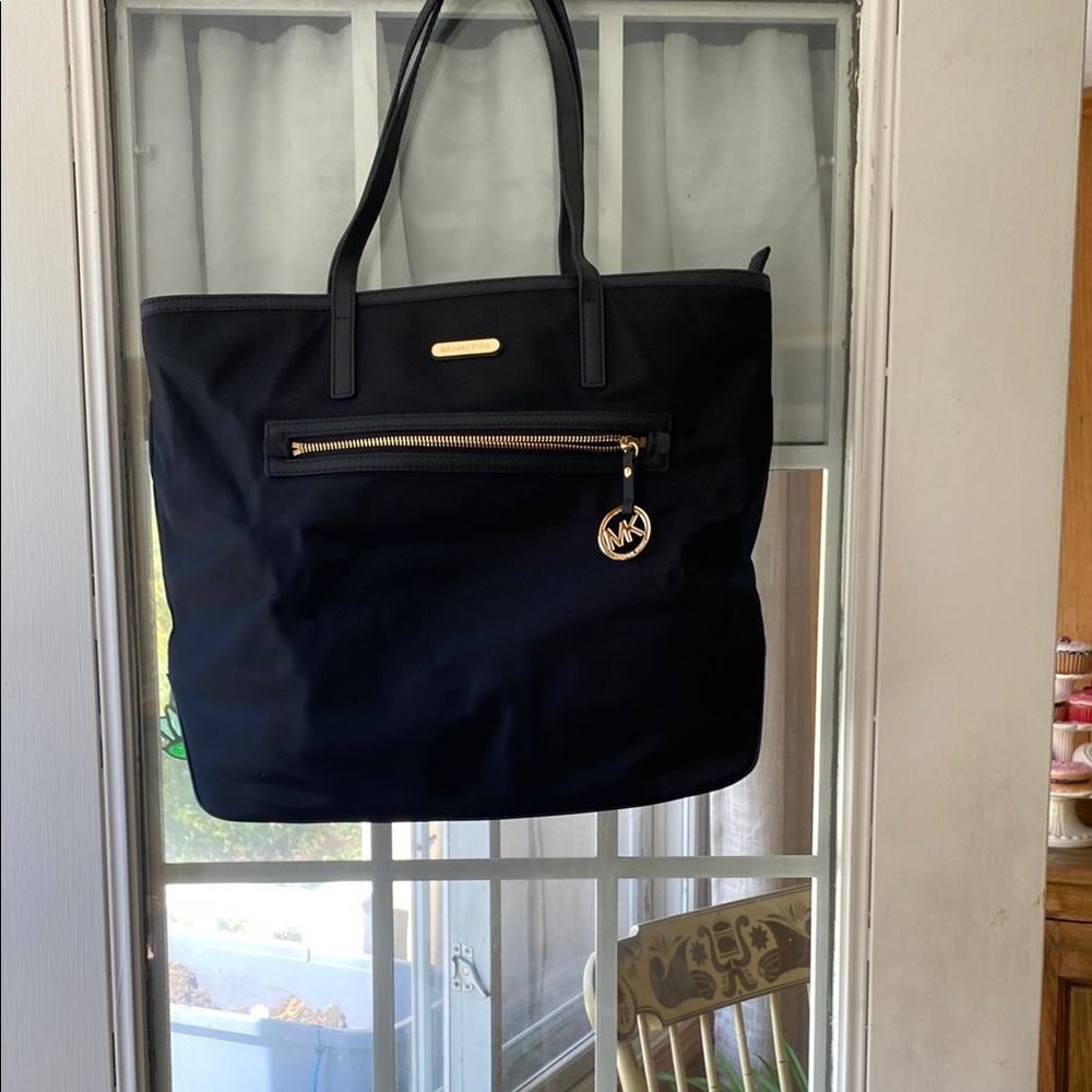 Michael Kors Black Nylon Tote with Gold Accents
